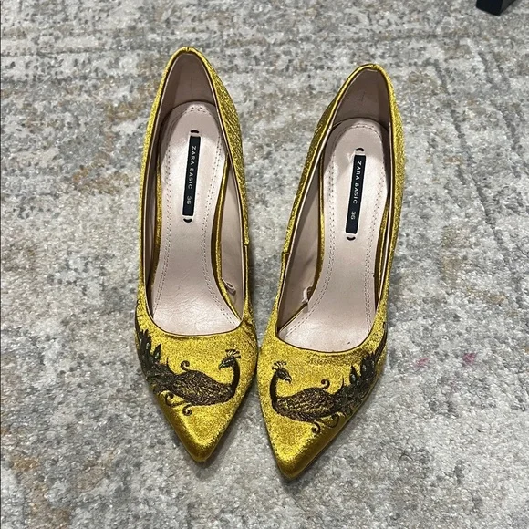 Zara Gold Embroidered Heels - Picture 4 of 4